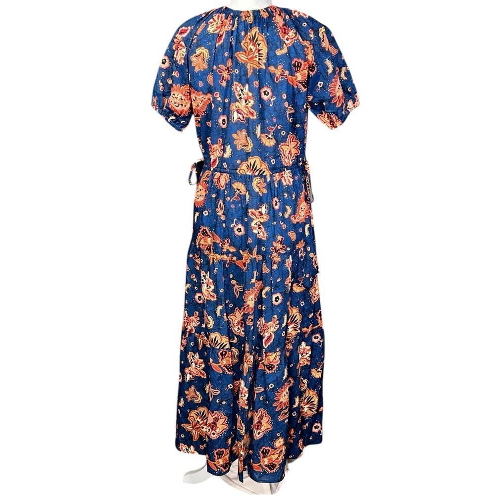 INA Boho Tiered Midi Dress M Waist Ties Lightweight Flowers Paisley Feminine - Picture 4 of 12